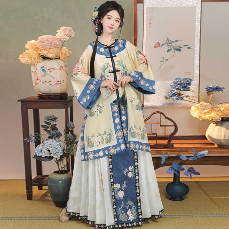 New Cat God Original Design Qing Dynasty Han Dynasty Princess Dress with Horsehair Skirt, Front-Crossed Round Neck, Retro Style Ethnic Qing Dynasty Palace Outfit