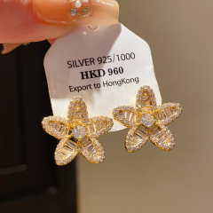 银针轻奢锆石镂空星星花朵耳钉精致小众高级感简约气质时尚耳环女
