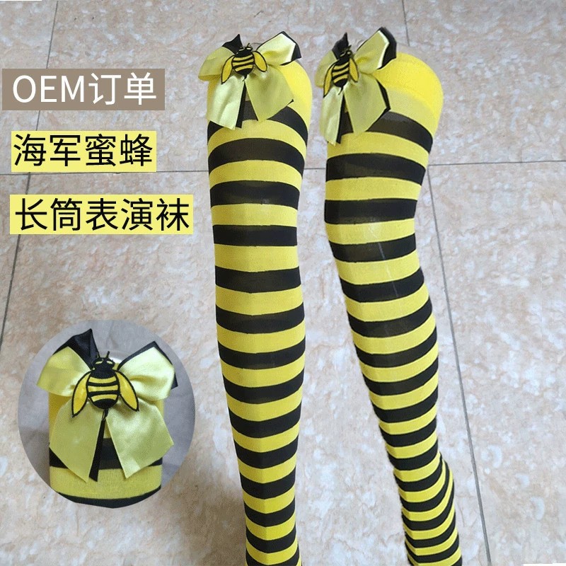 Fábrica comercio exterior tubo largo calcetines por encima de la rodilla lindo sexy mujer dulce medias arco adulto rayas fiesta de Halloween