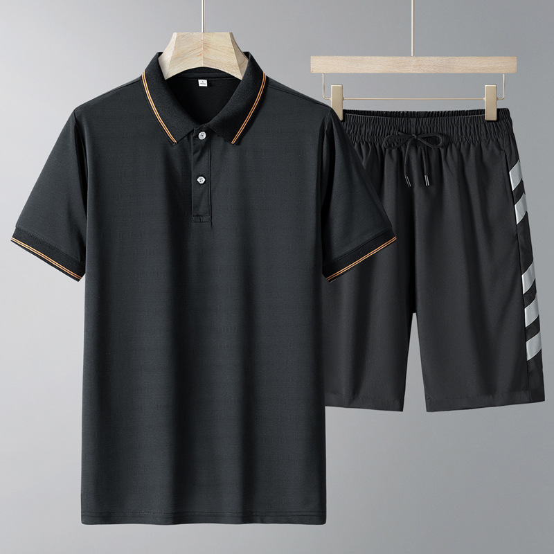 Traje de manga corta de mediana edad para hombre papá de verano seda de hielo pantalones cortos de secado rápido solapa polo ropa deportiva casual de dos piezas