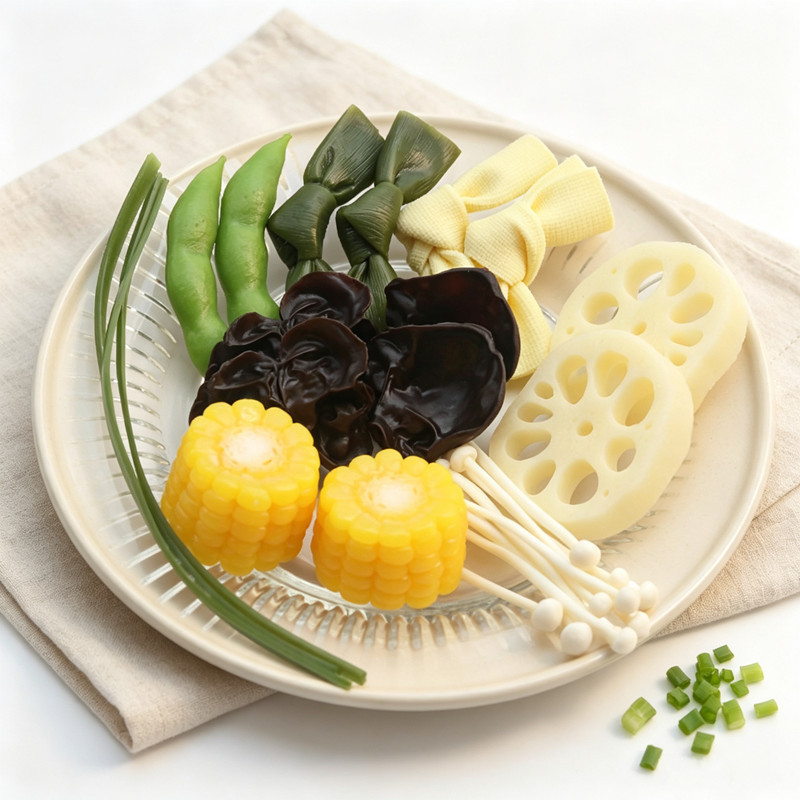 Pvc Simulation Food Models: Edamame, Lotus Root Slices, Enoki Mushrooms, Shiitake Mushrooms, Seaweed, Bean Curd Sheets, Vegetable Models