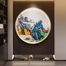 形新圆中式手珐琅装饰灯画玄关挂画客画厅山水壁彩画绘发光画