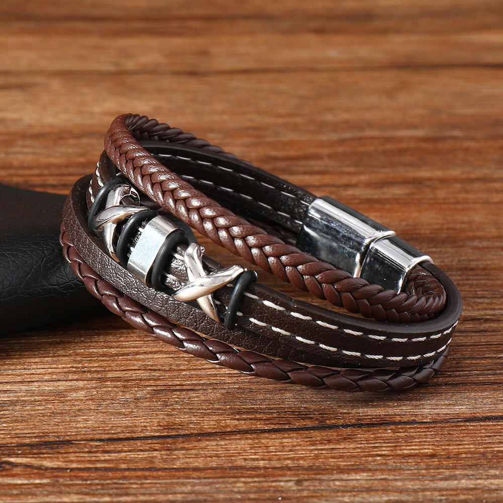 22g Weight Bangle Classification Leather Chain Material 1 Piece Quantity Daily Occasion 304 Stainless Steel, Pu Leather Material Solid Color Pattern All Seasons Season Men's Gender Classic Style Style Classic Style Solid Color 304 Stainless Steel Pu Leather Men's Bangle Men Cord & Leather Bracelets 3