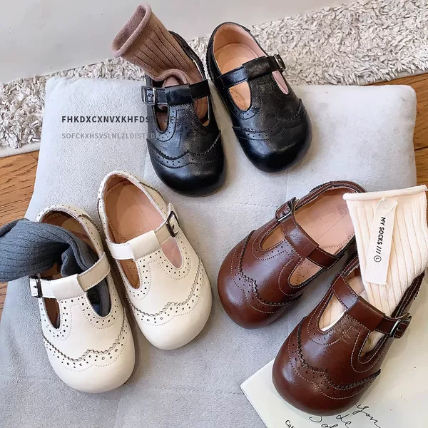 Vintage Children's Leather Shoes 2026 Spring and Autumn Girls' Flats Shallow Mouth Little Girl Birkenstock-Style Shoes Soft Sole Baby Children's Shoes