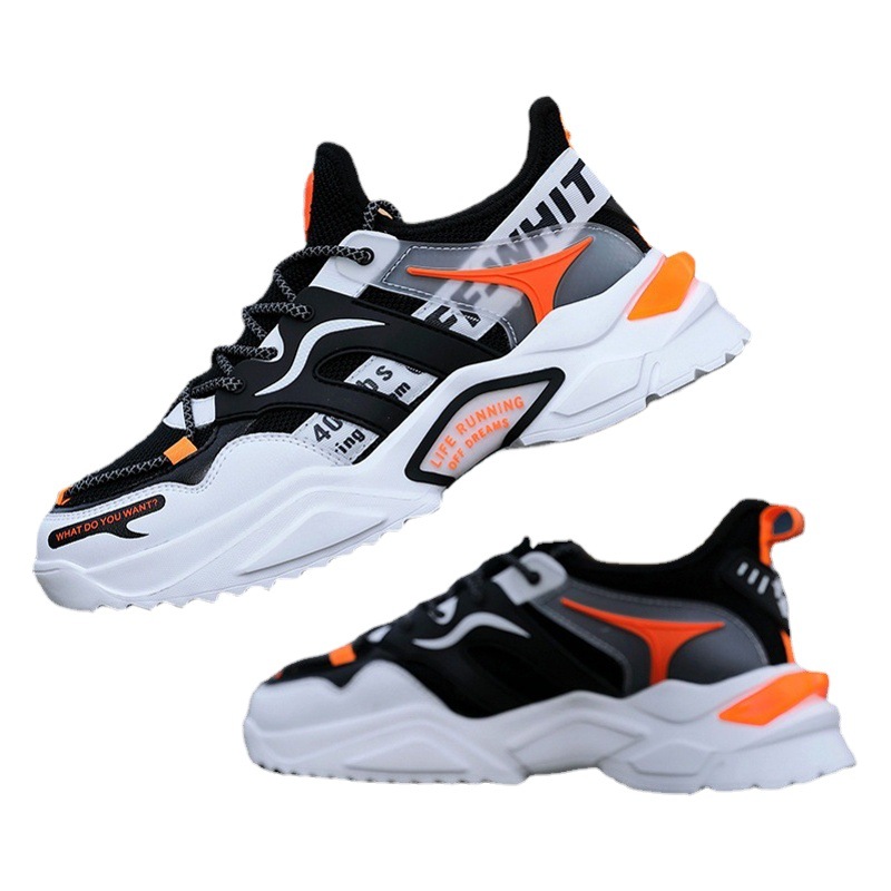 Zapatos de punto transpirables para hombre, versión coreana 2025, zapatos de suela gruesa estilo "dad shoes", zapatos deportivos de moda, comercio transfronterizo, zapatos para correr de talla grande.