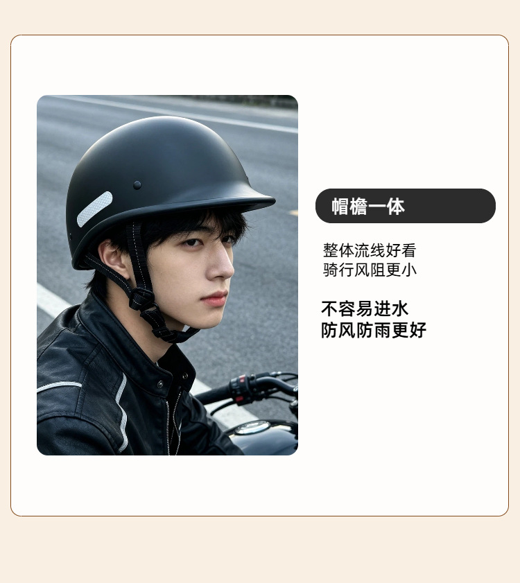 Retro Helmet for Cruising Motorcycles, Summer Half Helmet for Men, Ultra-Light Electric Motorcycle 3C Safety Helmet