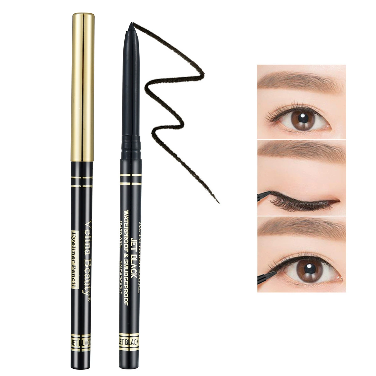 Black white smooth waterproof precise eye pencil, no smudge, long-term effect