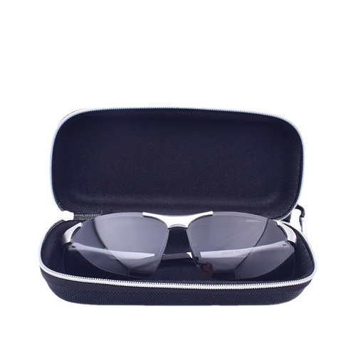 抗压大号长方形银白贴条铝挂钩太阳镜拉链盒EVA眼镜盒加印LOGO