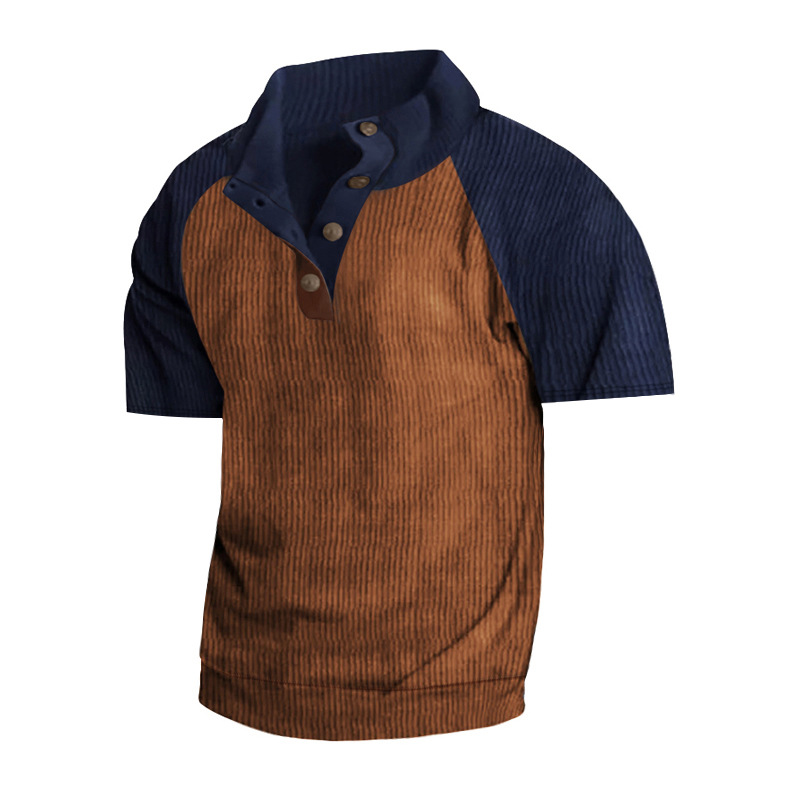 Verano transfronterizo para hombres al aire libre raglán de manga corta comercio exterior Amazon casual cuello alto deportes pana camiseta para hombres