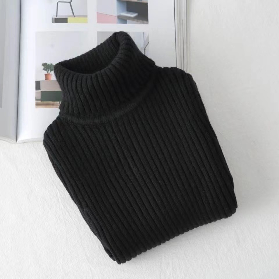 Niños y niñas que tocan Fondo camisa Otoño e Invierno Nuevo Jersey de punto de cuello alto de color sólido suéter de fondo para niños estilo occidental todo a juego