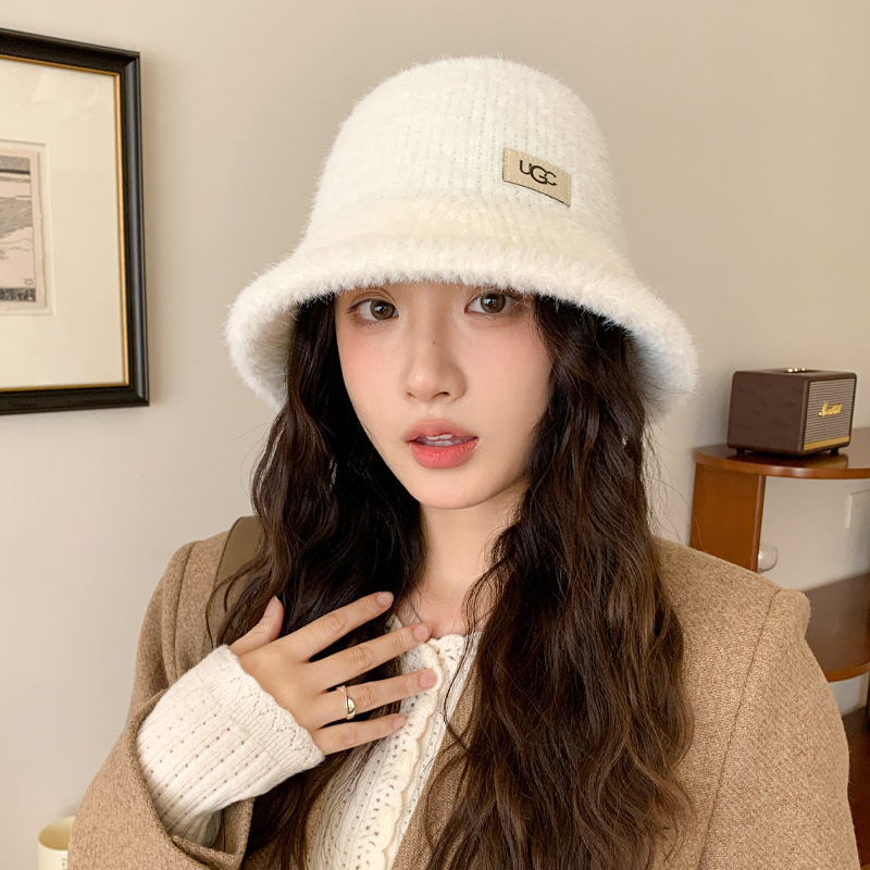 秋冬季帽子女仿水貂绒字母渔夫帽日系毛绒保暖帽加厚百搭时尚盆帽|undefined