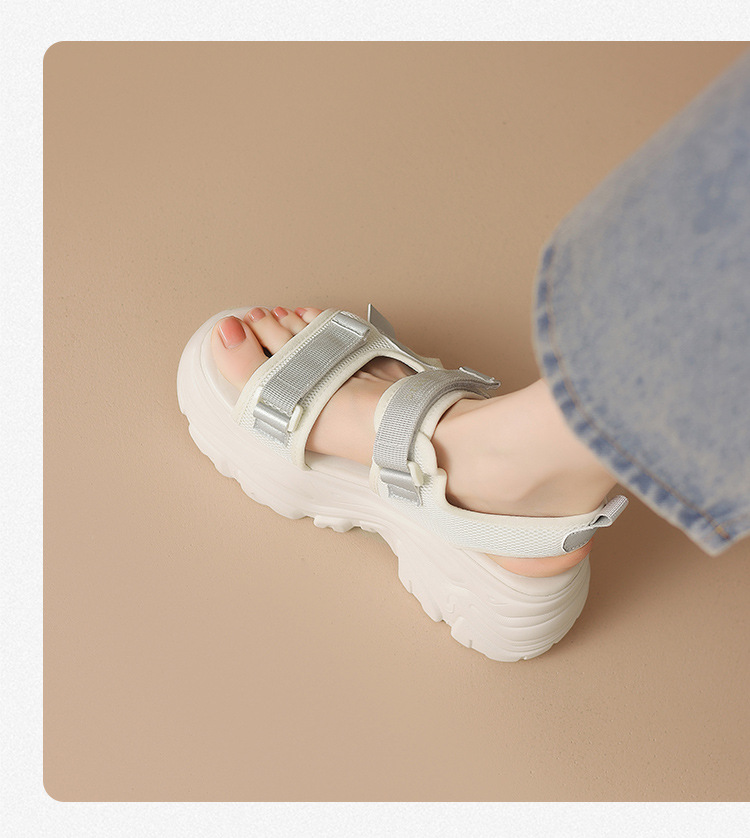Sandal đi biển nữ thể thao quai dán chống trượt đế tăng chiều cao — G693 màu be chi tiết 15