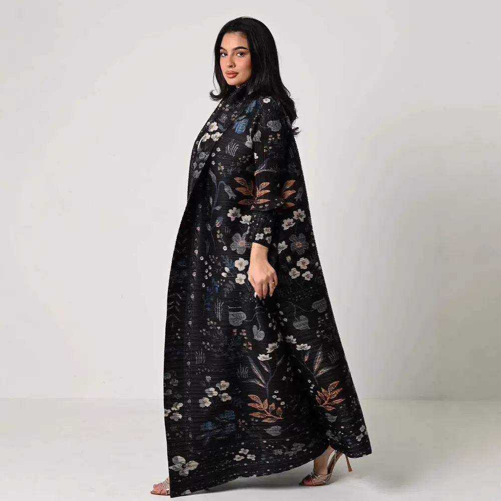 中东迪拜长袍女装加大码穆斯林披风三宅一生褶皱风衣外套高级感