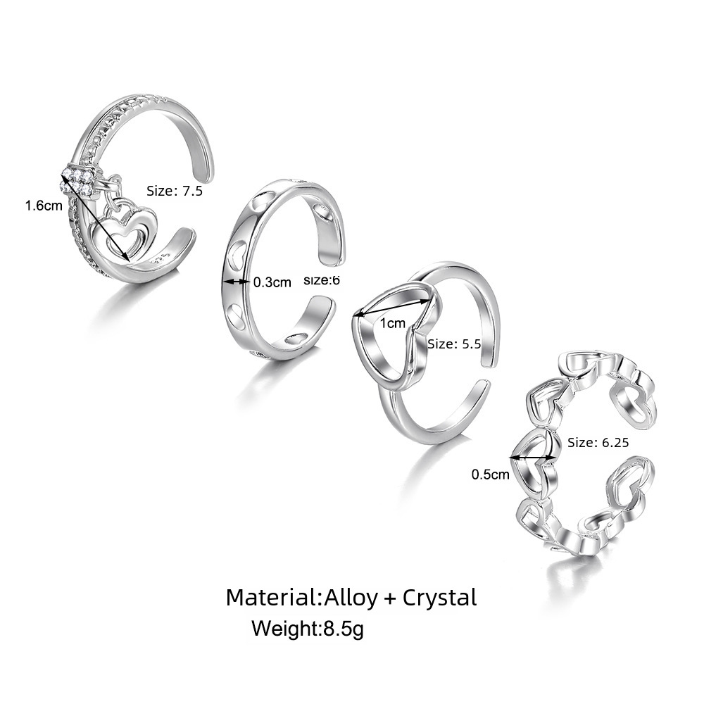 Creative Hollow Love Ring 4-piece Set Women's ins Style Simple Open Index Finger Joint Ring Elegant Finger Ring_voghion.com