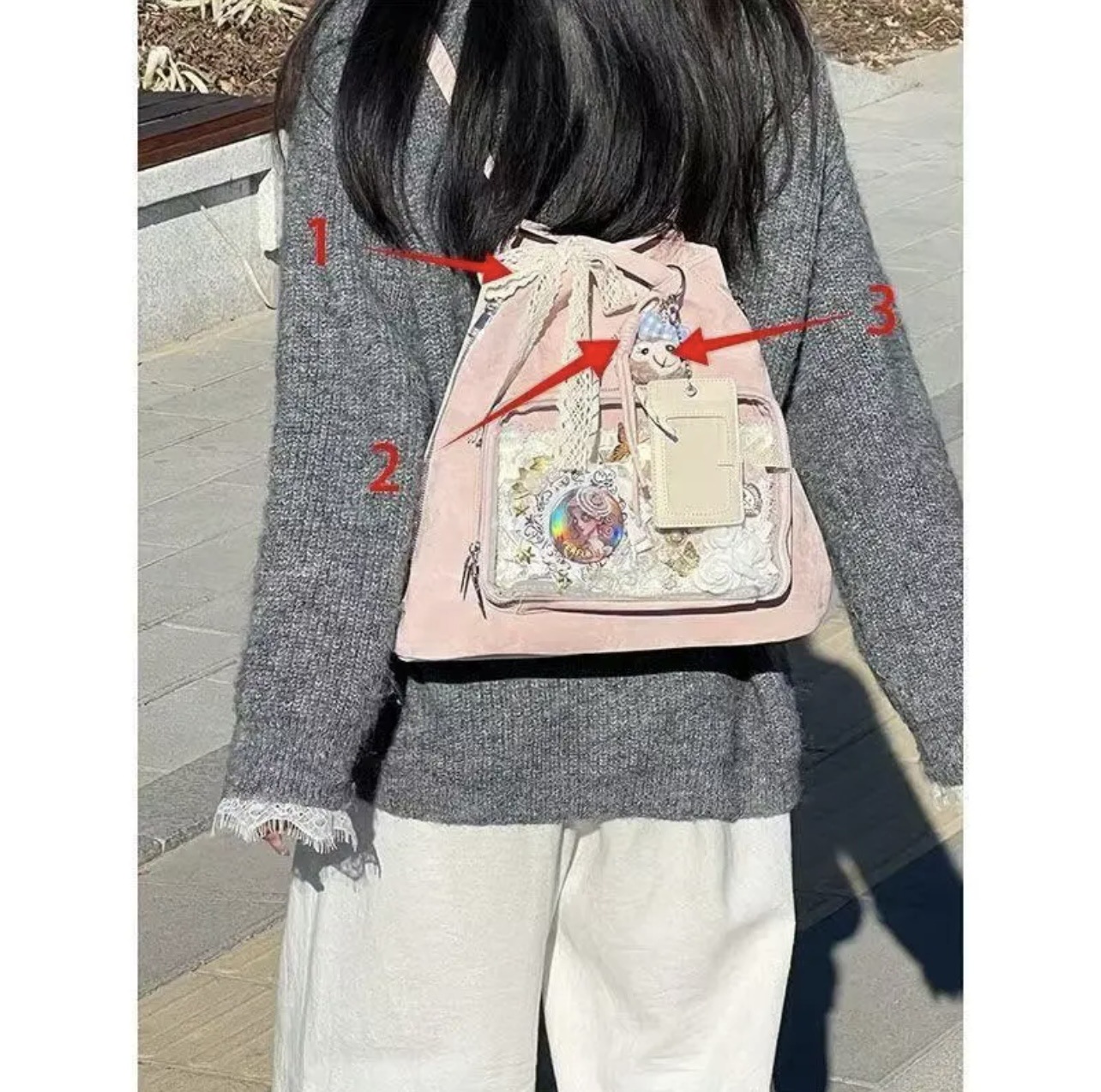 사쿠라 핑크 리본 + 컬러 로프 + 작은 고양이 머리