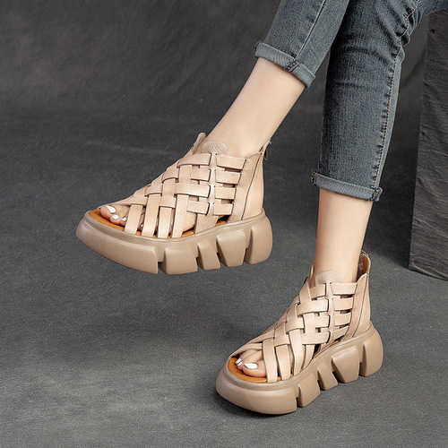 Shanghai Jiezhou Summer New Arrival Woven Mesh Sandals with Thick Sole, Breathable Candy Color, Comfortable Roman Style, Forest System Women's Shoes