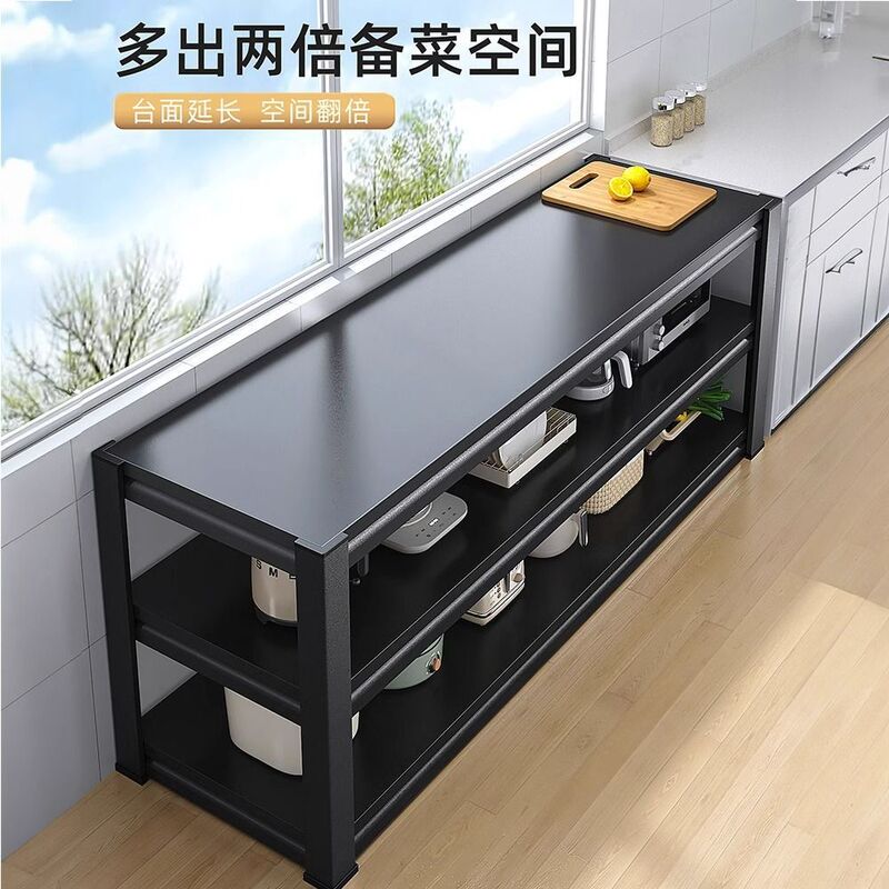キッチン収納フロアスタンド多層家庭用高さ調節可能な三層キッチン収納ラック多機能キャビネット極厚|undefined