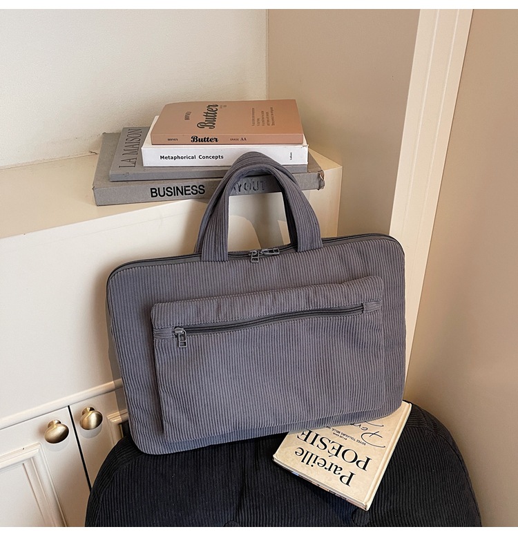 ng2510227 Bolsa feminina de veludo cotelê de 14 polegadas, modelo maleta simples e elegante para uso diário, ideal para notebooks e laptops._voghion.com