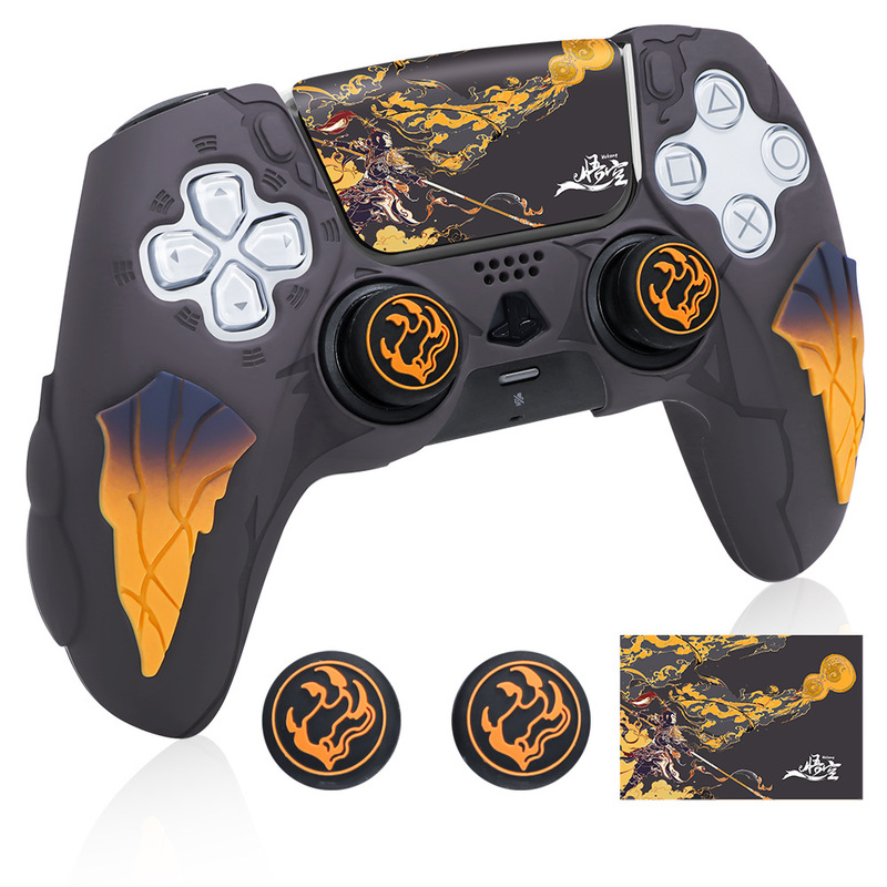 High-end PS5 Handle Protective Cover Black Myth Wukong P5 Non-slip Anti-fouling Handle Cover Food Grade Silicone Cover with Cap