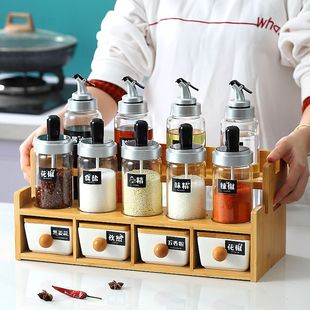 Sealed moisture-proof seasoning box combination suit household kitchen oil bottle seasoning jar storage glass salt monosodium glutamate