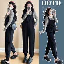 孕妇背带裤套装春装2025新款连体裤子早春季休闲运动裤春秋两件套