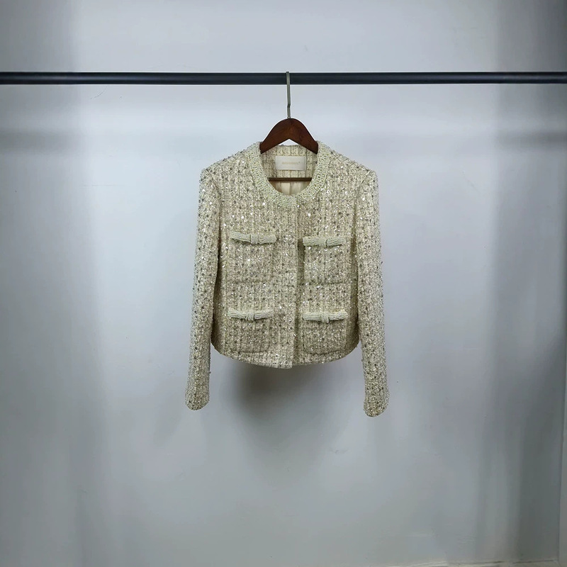 Chanel-style short coat for women, 2026 autumn and winter new model, French socialite temperament, goddess style, sequined tweed versatile top Chanel-style short coat for women, 2026 autumn and winter new model, French socialite temperament, goddess style, sequined tweed versatile top