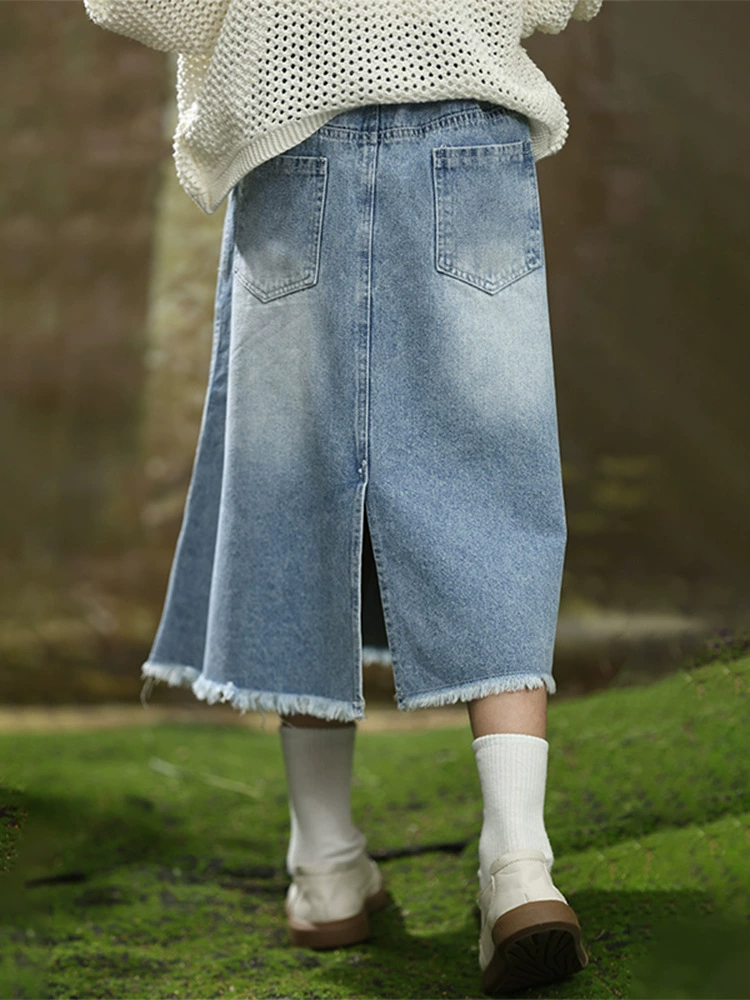 (Cross-border trading), demi-season long denim skirt, mid-length, for teenagers