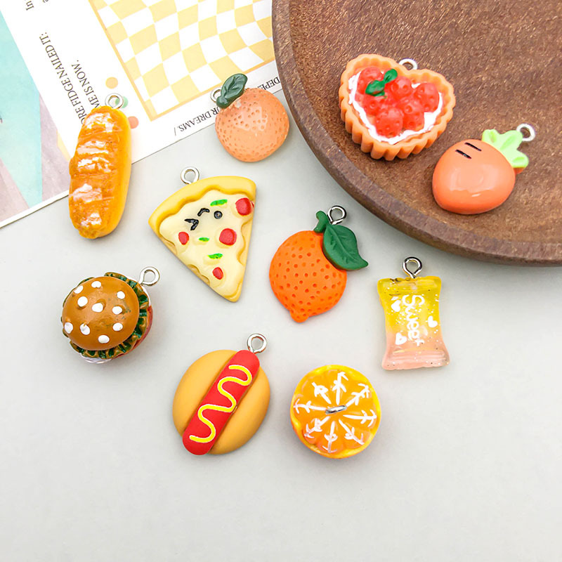 Fruit, Hamburger, Carrot Pattern 10 Models Per Model 1, 10/Pack Resin Fruit Hamburger Carrot Pendant