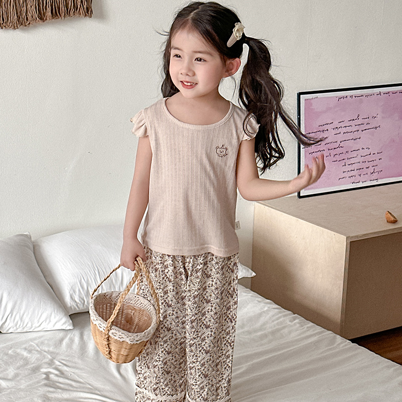 2025 Summer New Girls' Lace Casual Pants Girls' Solid Color Casual Straight Pants Anti-mosquito Pants Korean Style Single Pants