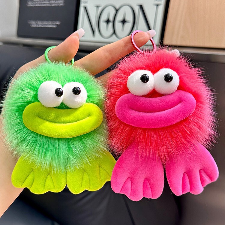 Cute Fox Fur Duck Paw Small Coal Ball Car Keychain Pendant Ins-Style Elf Plush Ball Bag Charm