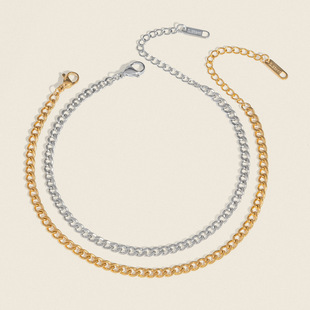 Cross-border special fashion Joker stainless steel 4mm Cuban chain anklet 18K gold-plated titanium steel jewelry women