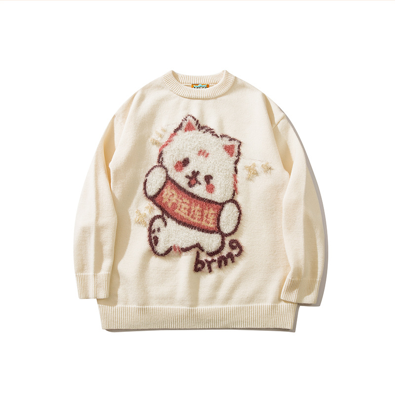 André | Suéter de Dibujos Animados de Año Nuevo para Mujer, Estilo Nuevo de Otoño e Invierno, Suéter de Punto de Manga Larga con Cuello Redondo Versátil de Alta Gama para Parejas