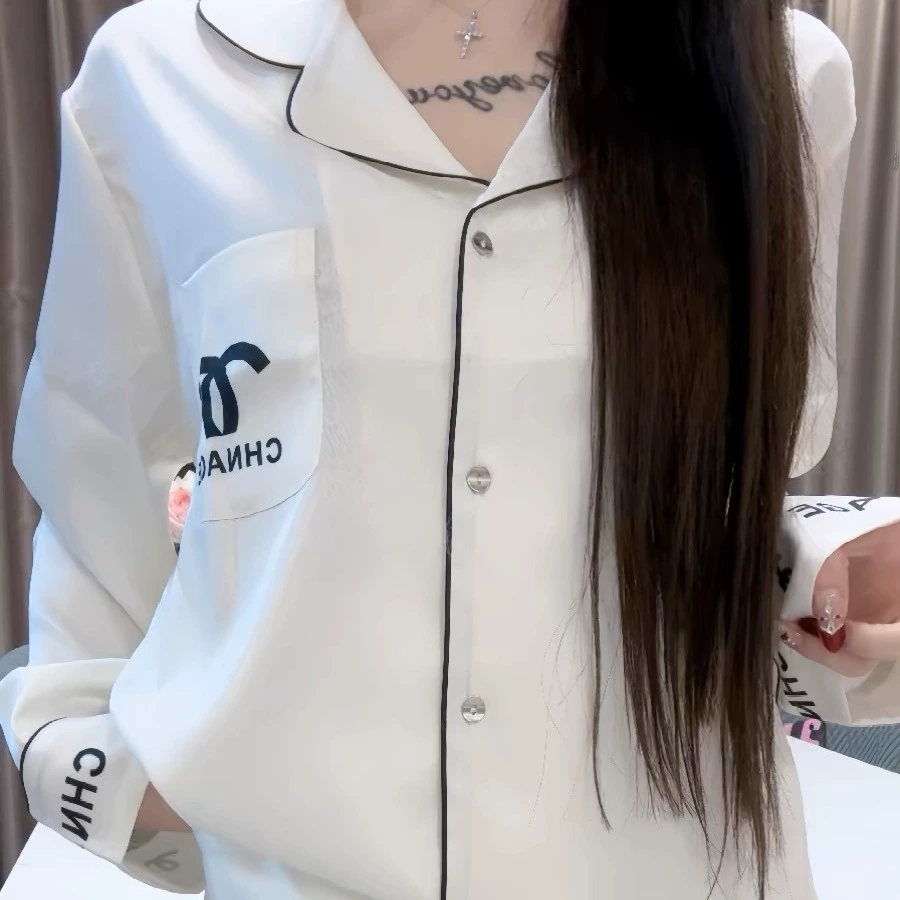 YD Домашняя одежда 2024 Новая пижама из ледяного шелка, женские весенне-осенние брюки с длинными рукавами, легкий роскошный костюм с надписями