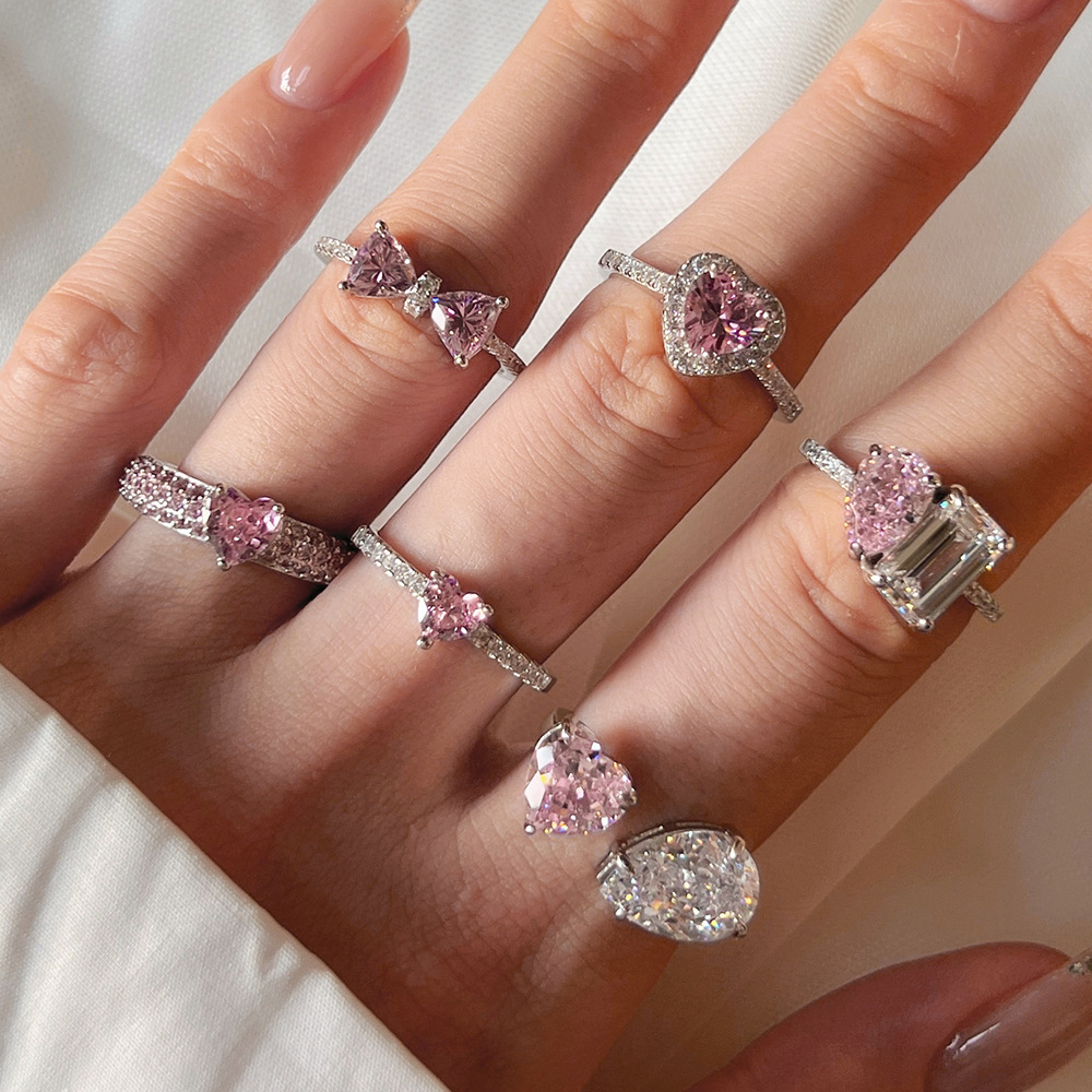 3g Weight Zircon Inlay Material Rings Classification 1 Piece Quantity Daily, Date Occasion 925 Sterling Silver Material Water Droplets, Heart Shape, Bow Knot Pattern Women's Gender Plating Design Elegant, Sweet Style 925 Sterling Silver Zircon Water Droplets Heart Shape Bow Knot Rings 925 Sterling Silver Rings 1