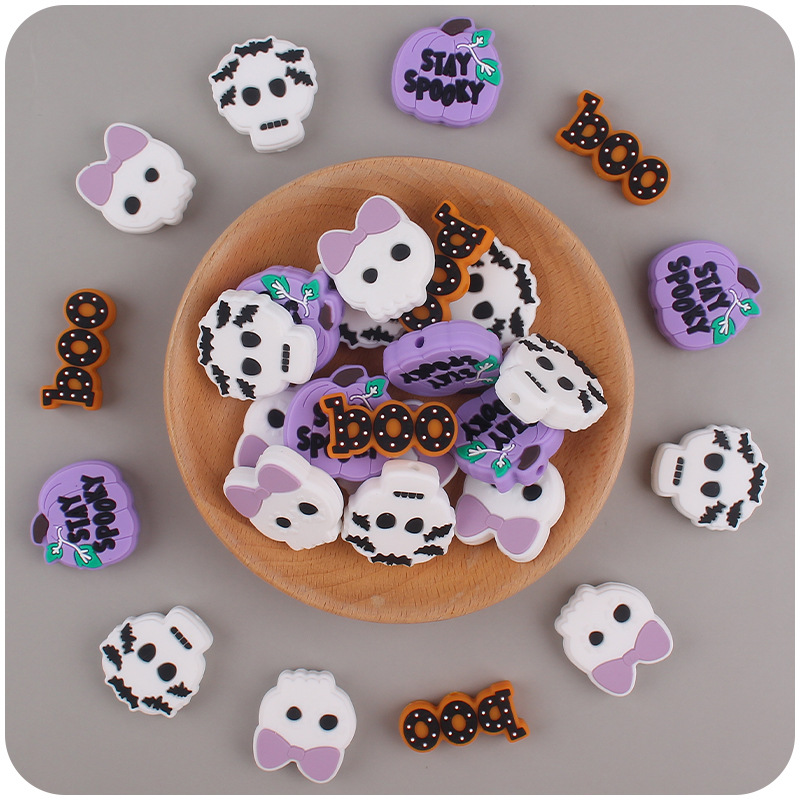 Nuevo bebé de dibujos animados Halloween calabaza pequeño monstruo mordedor creativo DIY bebé molar pezón cadena Accesorios