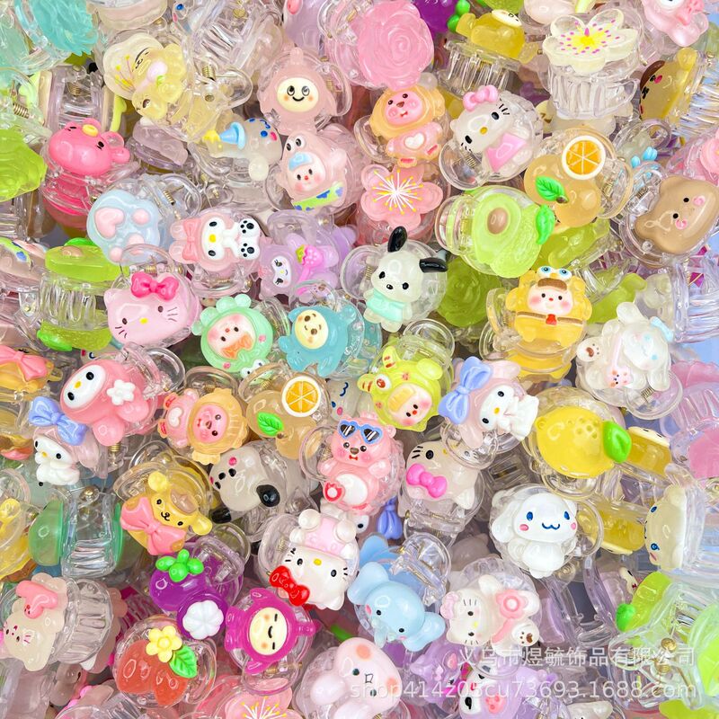 New Small Grab Clip Luminous Transparent Color Bright Face Cute Cartoon Accessories Girl's Heart Lori Student Sweet Hair Accessories