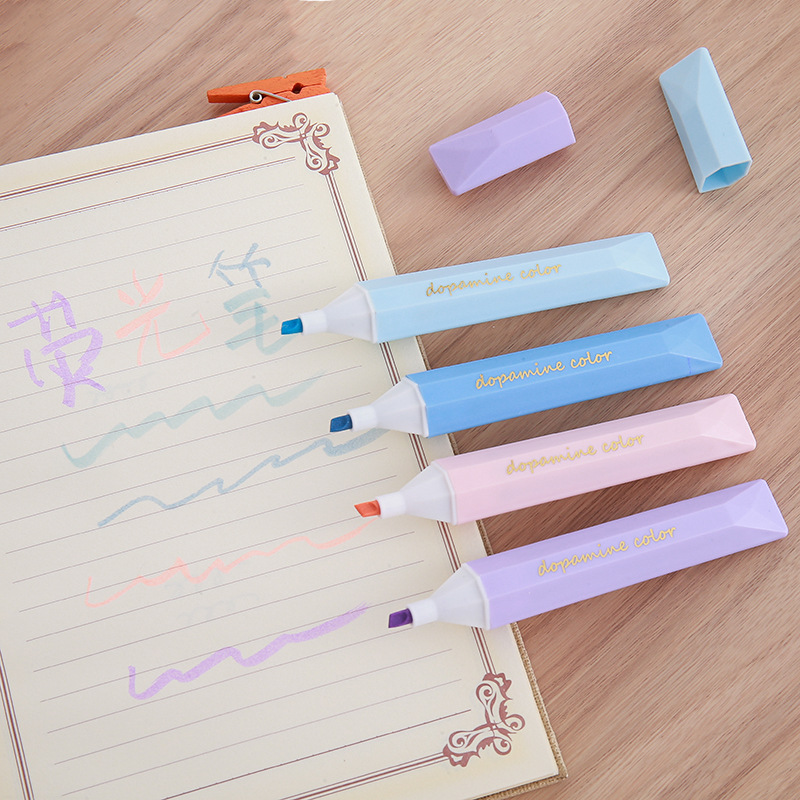 Resaltador de alto valor Papelería creativa Bolígrafo de marcado para estudiantes Protección ocular Bolígrafo de mano de color dopamina al por mayor