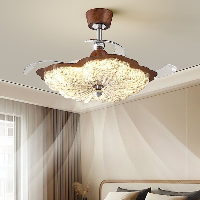 Medieval Style Retro Light Luxury Flower Lamp Eye Protection Master Bedroom Dining Room Invisible Ceiling Fan Lamp Living Room Bedroom High-End Main Lamp