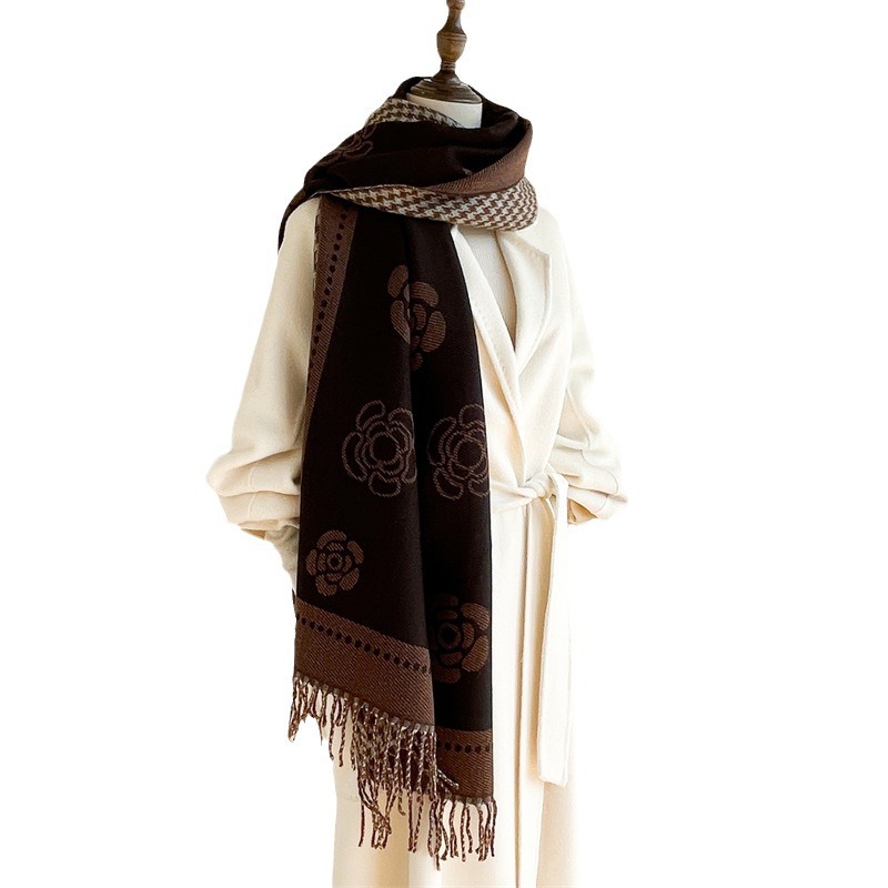 Sjaal voor dames, herfst en winter nieuwe stijl, gewikkeld in kerngaas, cameliabloem, duizend vogelraster, dubbelzijdig_voghion.com