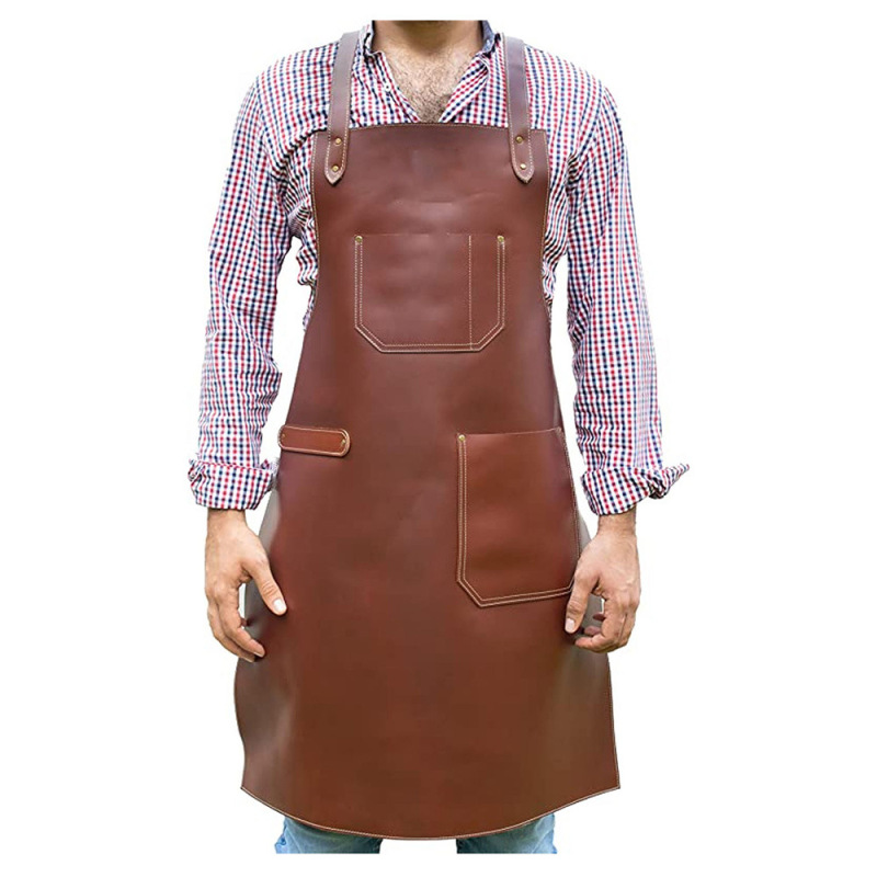 2024 Kitchen Heavy Duty Leather Apron for Men and Women, Leather Anti-Stain and Waterproof Household Cleaning Custom Logo