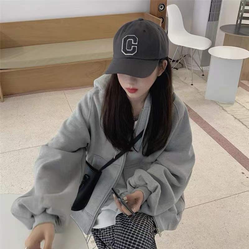 灰色连帽运动卫衣外套女春秋冬季加绒学生开衫盐系大码拉链上衣潮|undefined