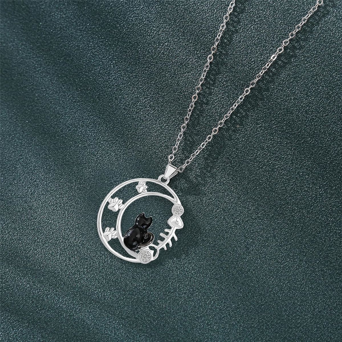 Nieuwe prachtige sieraden, creatieve, eenvoudige maan, schattige kittenvoetafdrukken, visgraathanger, ketting, damesaccessoires_voghion.com