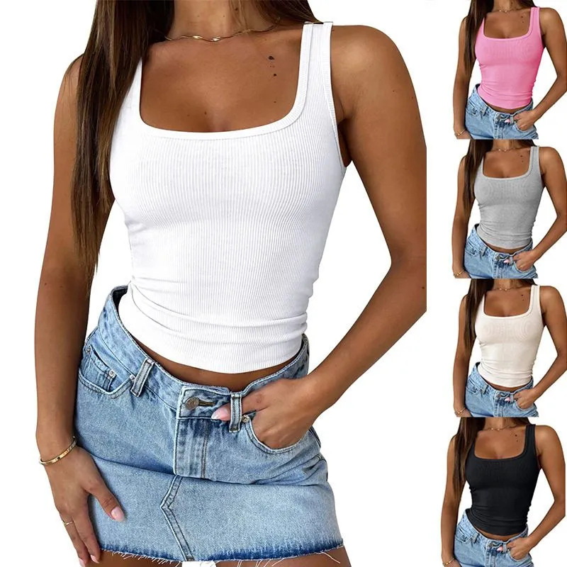 European and American Hot-Selling Threaded Ribbed Tank Top for Women, Summer Slim-Fit Slimming Sports Fitness Sleeveless Top European and American Hot-Selling Threaded Ribbed Tank Top for Women, Summer Slim-Fit Slimming Sports Fitness Sleeveless Top