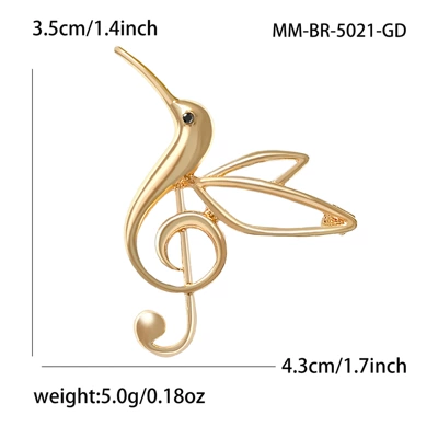 Cross-Border Hot-Selling European and American Alloy Enamel Hummingbird Musical Note Brooch Versatile Women's Suit Shawl Corsage Jewelry Pin (Yaxa sancaqları) - gold-5021-gd