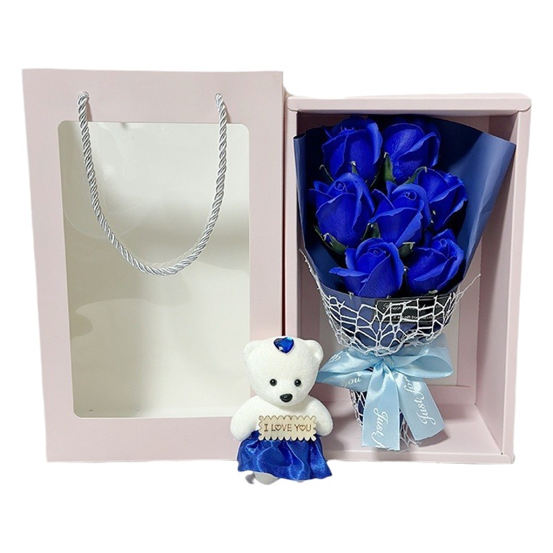 Oso con 7 rosas de jabón en caja regalo para San Valentín