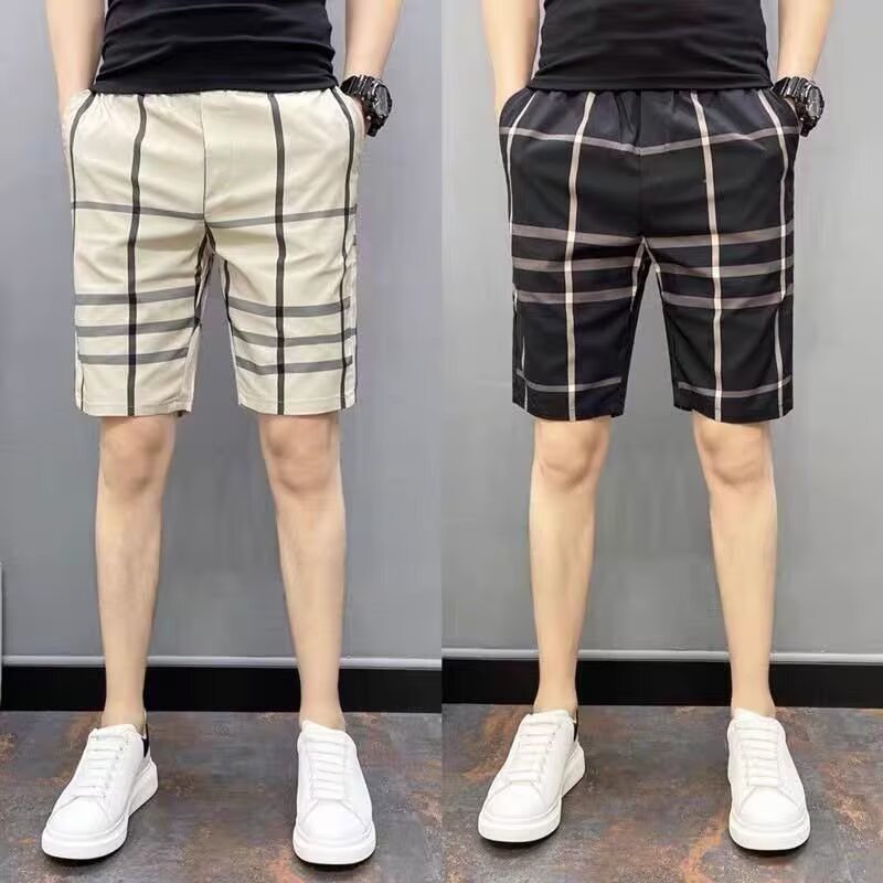 Pantalones cortos casuales para hombres de verano secado rápido delgado a cuadrillas de alta gama, pantalones deportivos rectos para hombres.