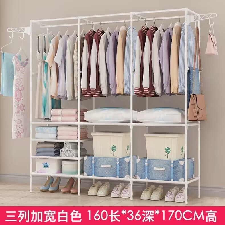 新しい二列多層コートラック家庭用床組み立て大容量衣類ラック寮シンプルなコートラック|undefined