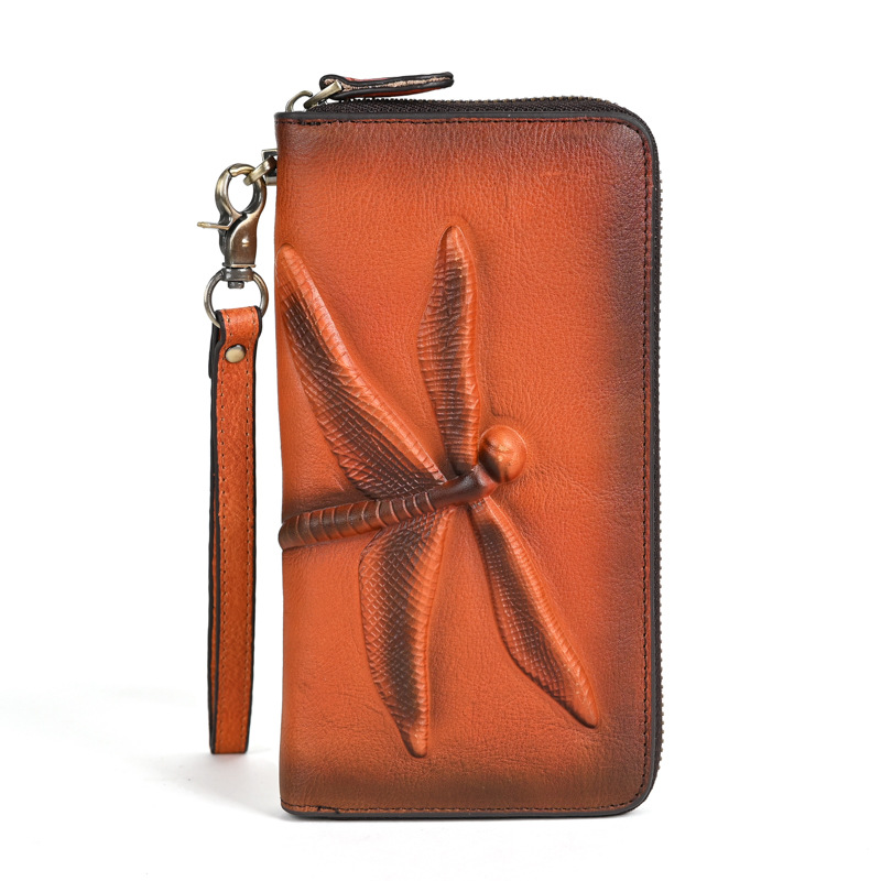 Echte lange Lederhandtasche, Damen-Geldbörse aus Rindsleder mit oberer Schicht, geprägte Geldbörse_voghion.com