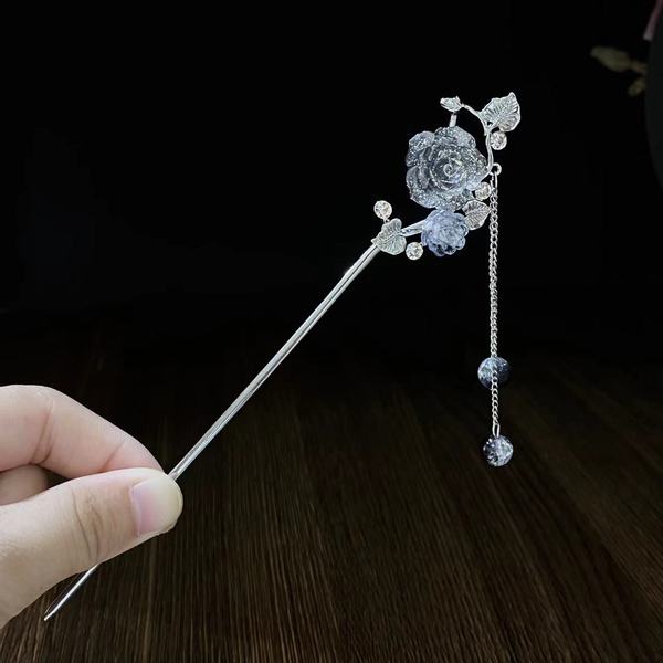 Flower tassel hairpin for women 2023 new style back head hairpin hairpin high-grade step shake updo vintage hair accessories