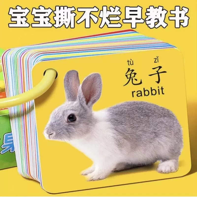 动物卡片早教启蒙书认知婴幼儿宝宝儿童识字看图识物玩具水果